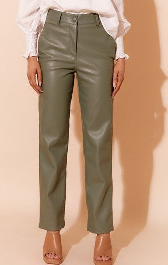 Faux leather pant olive green