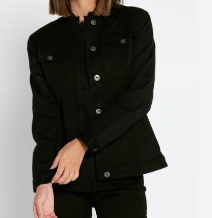Mandarin collar jean black jacket