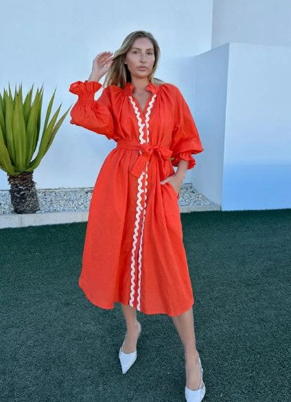 Tangerine linen dress