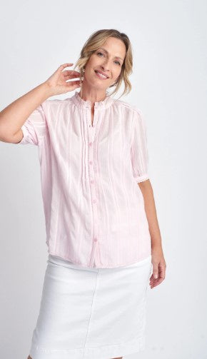 PALE Pink lace trim blouse