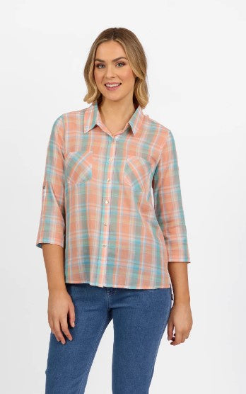 Vassalli checked shirt peach