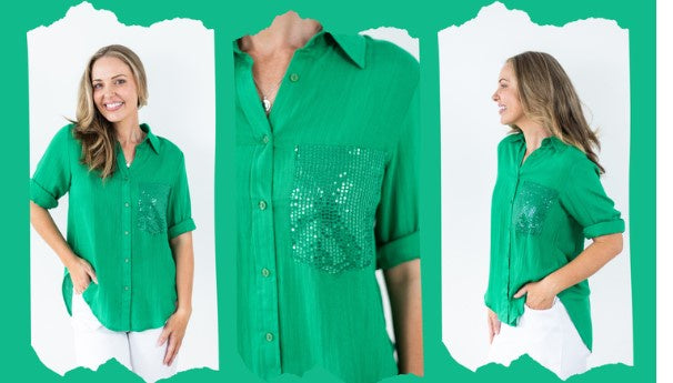 Green bling pocket shirt