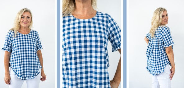 Cotton gingham blouse navy