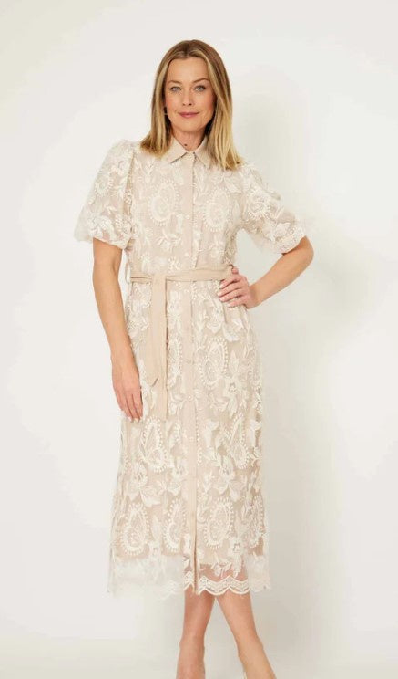 Embrodiery cream lace dress