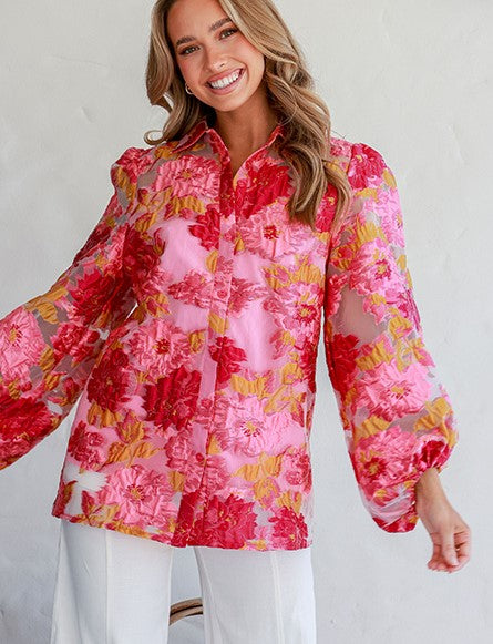 Pink floral inprint blouse