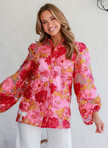 Pink floral inprint blouse