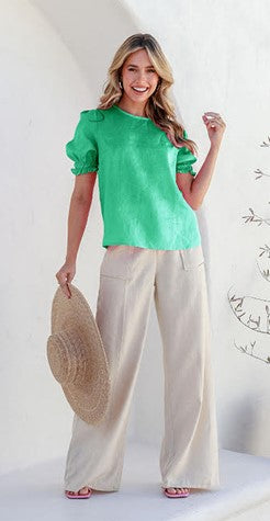 Green linen blouse