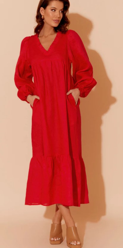 Vivenne hot red Linen dress