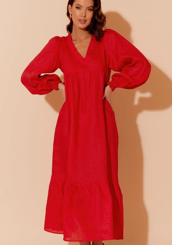 Vivenne hot red Linen dress