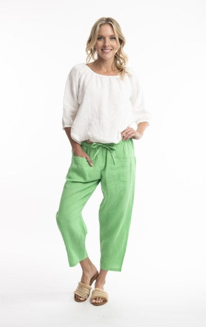 3/4 linen green pants