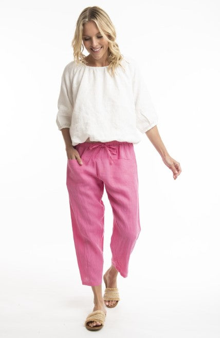 Pink 3/4 linen pant