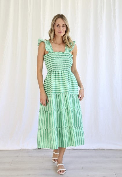 green stripe strappy dress