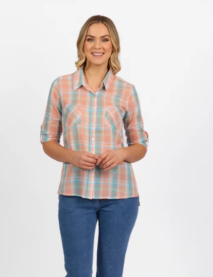 Vassalli checked shirt peach