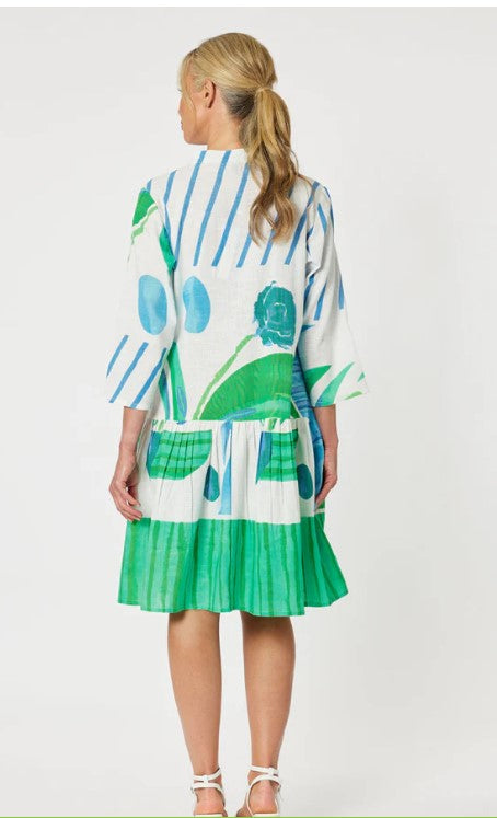 Green/ble cotton print dress