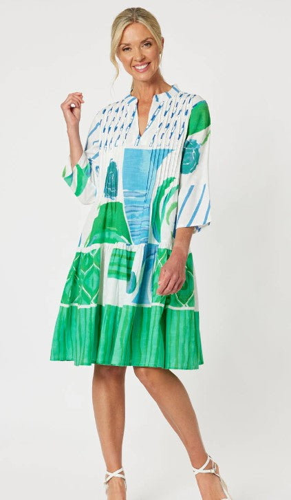 Green/ble cotton print dress