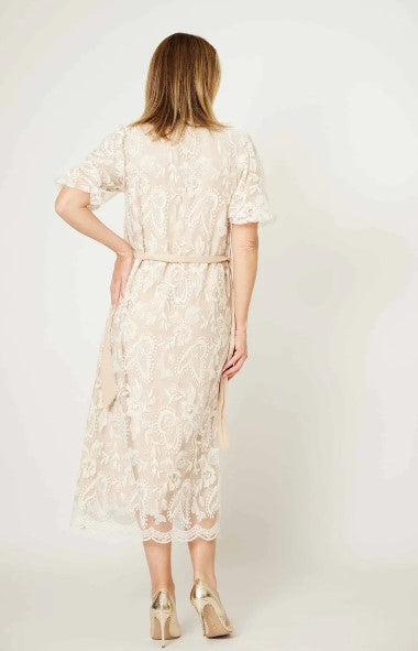 Embrodiery cream lace dress