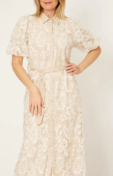 Embrodiery cream lace dress