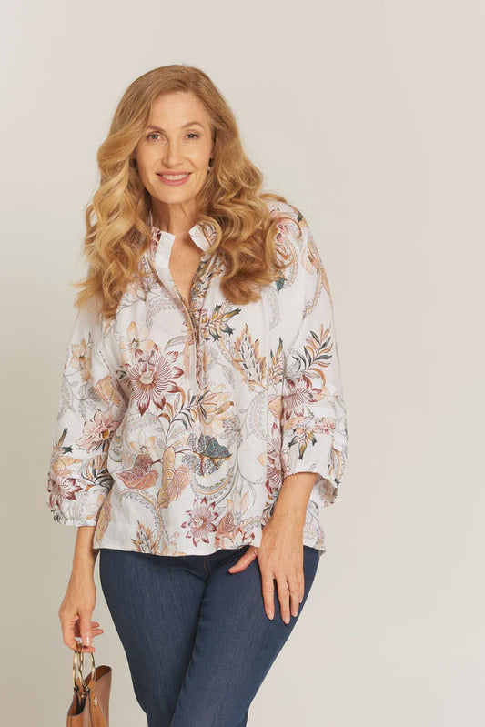 Linen natural buttoned blouse