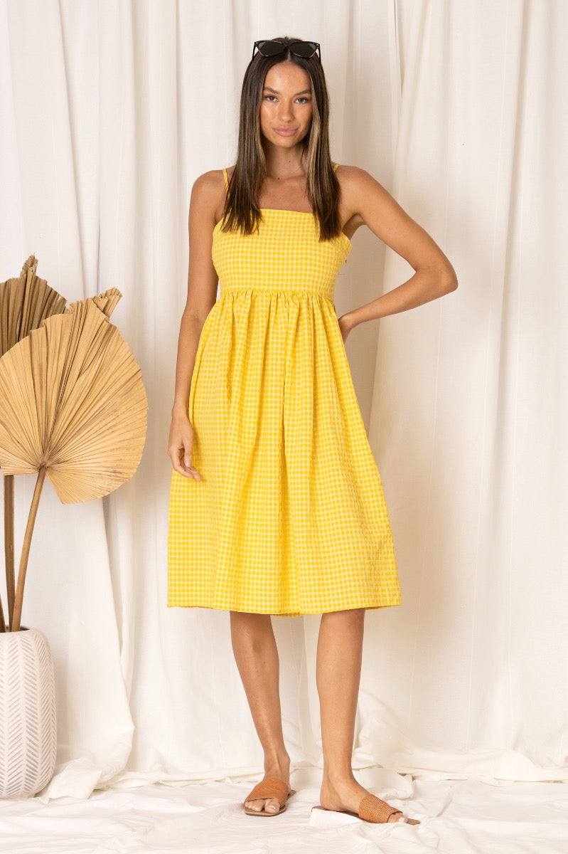 DIJON faye check yellow dress