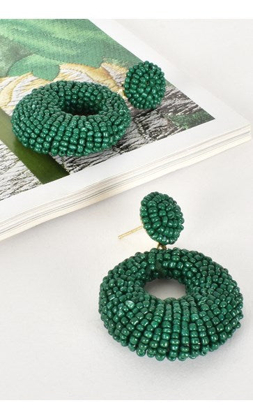 Beaded Dome Earrings Green