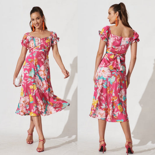 floral v dress pink