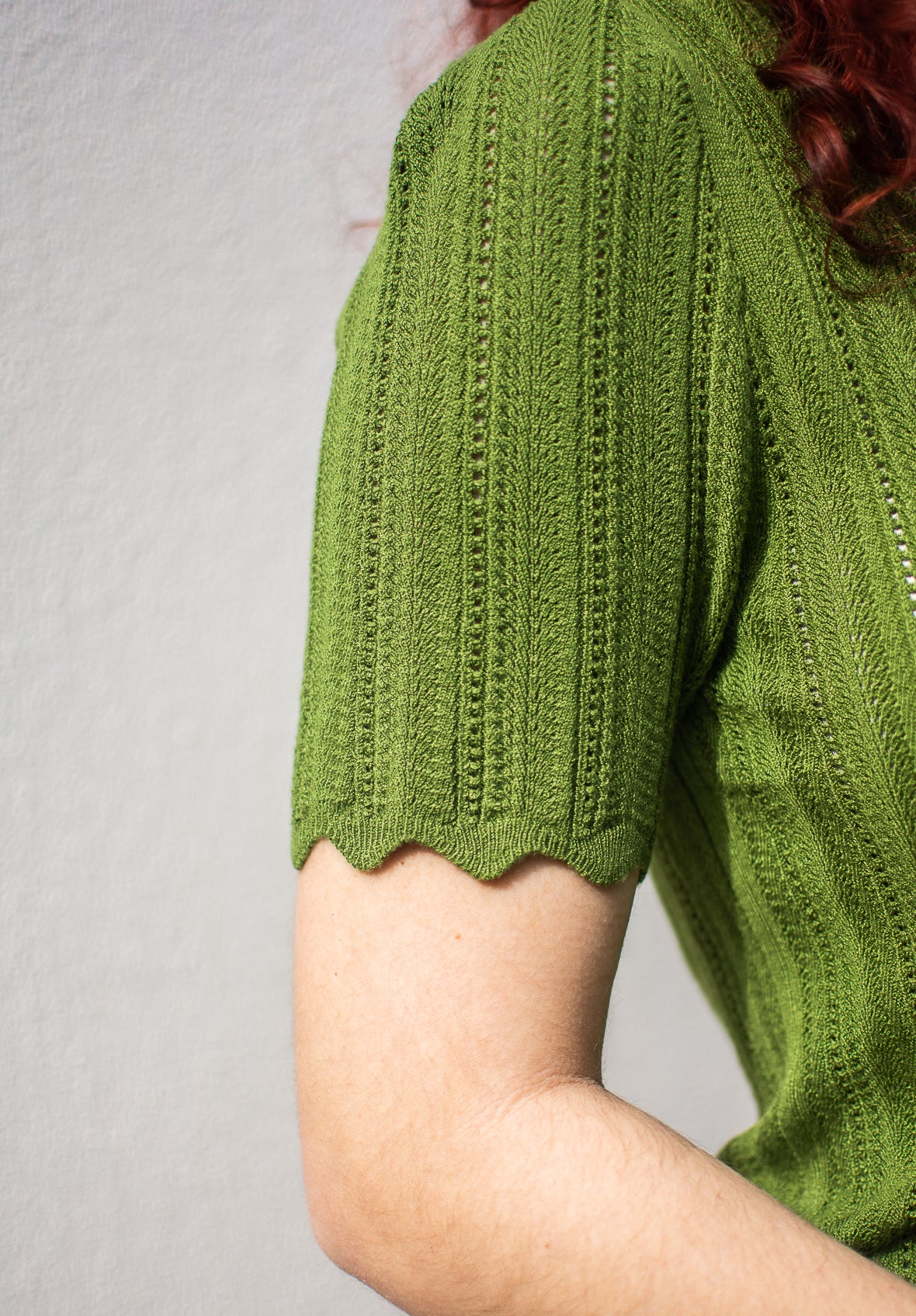 Scallop Edge Crotchet Knit Top - Green