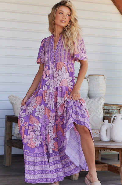 Purple Print Yoli Maxi dress