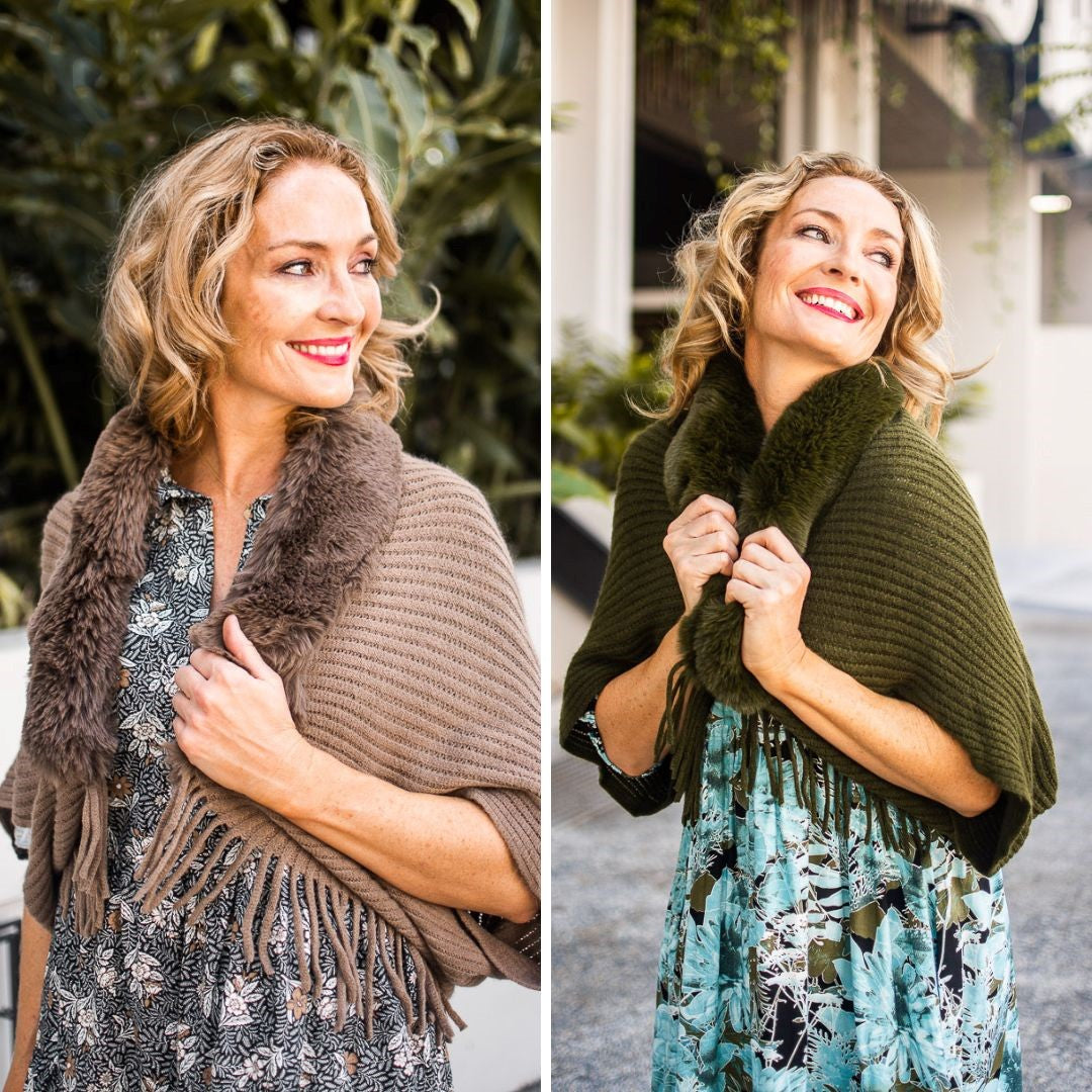 Faux Knit Poncho Mocha