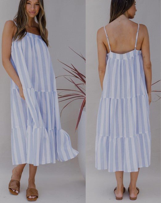 Blue miranda wide stripe layered dress