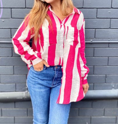 Pink Linen stripe blouse