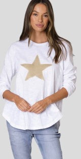 White gold star long sleeve shirt