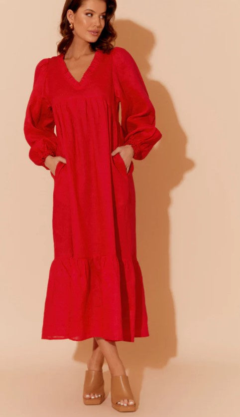 Viven hot RED Linen dress