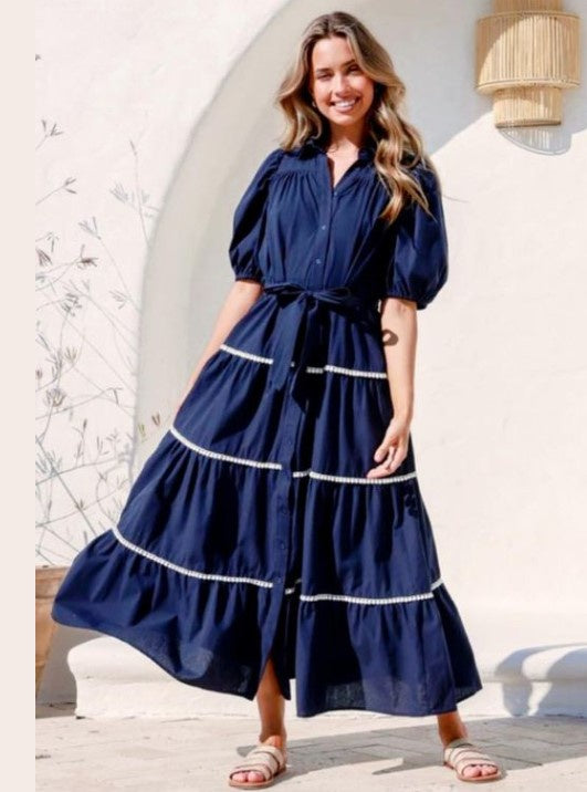 Navy maxi with white lace trim