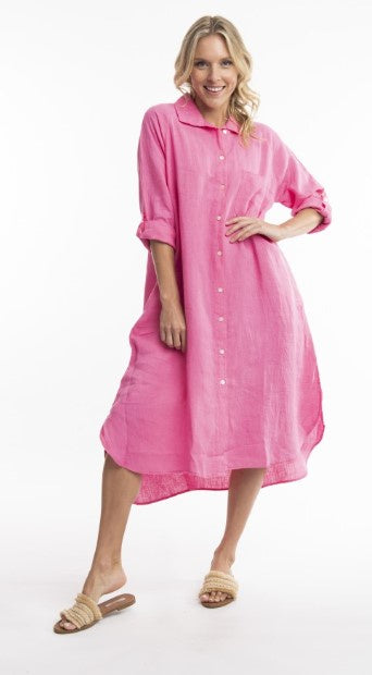 Azalea pink linen dress