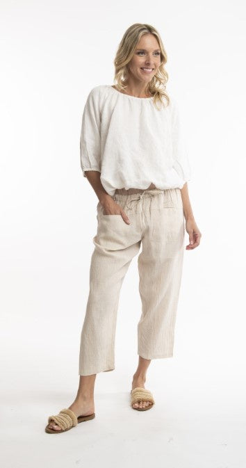 Sand 3/4 linen pants