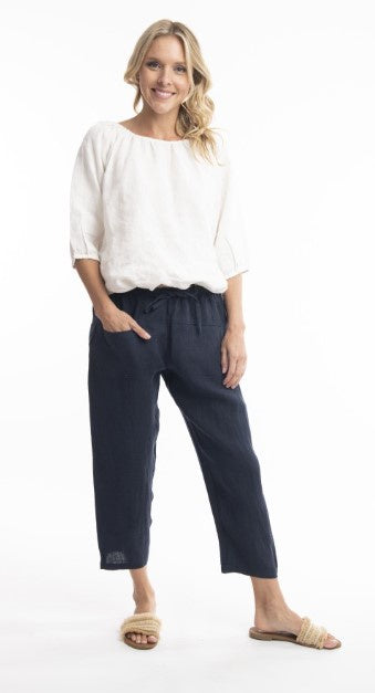 Navy linen 3/4 pants