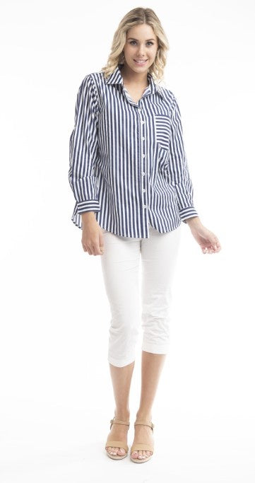 stripe navy cotton shirt