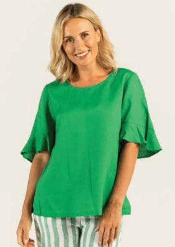Linen flutter emerald blouse