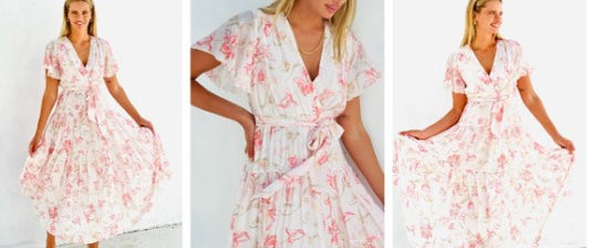 Floral tiered dress pink