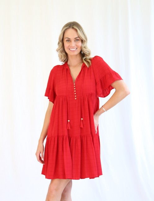red short buttoned dress