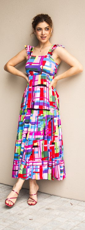 Multicoloured shirring dress