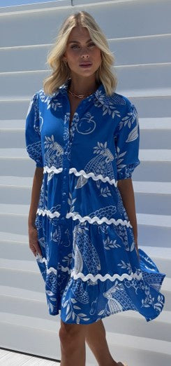 blue embroidery dress