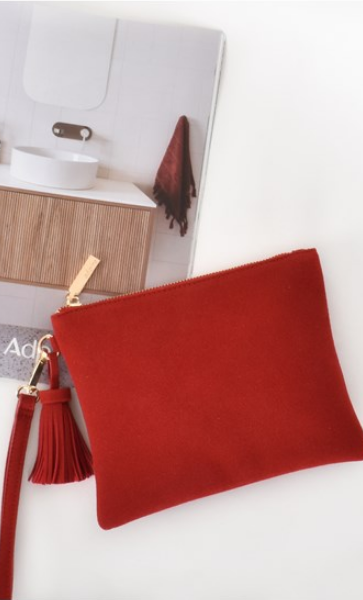 Delilah Faux Suede Clutch Red