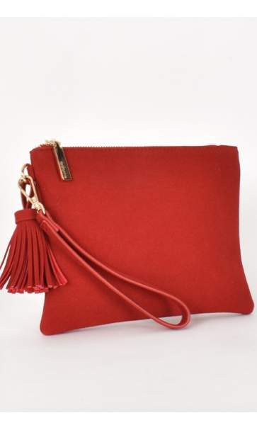 Delilah Faux Suede Clutch Red